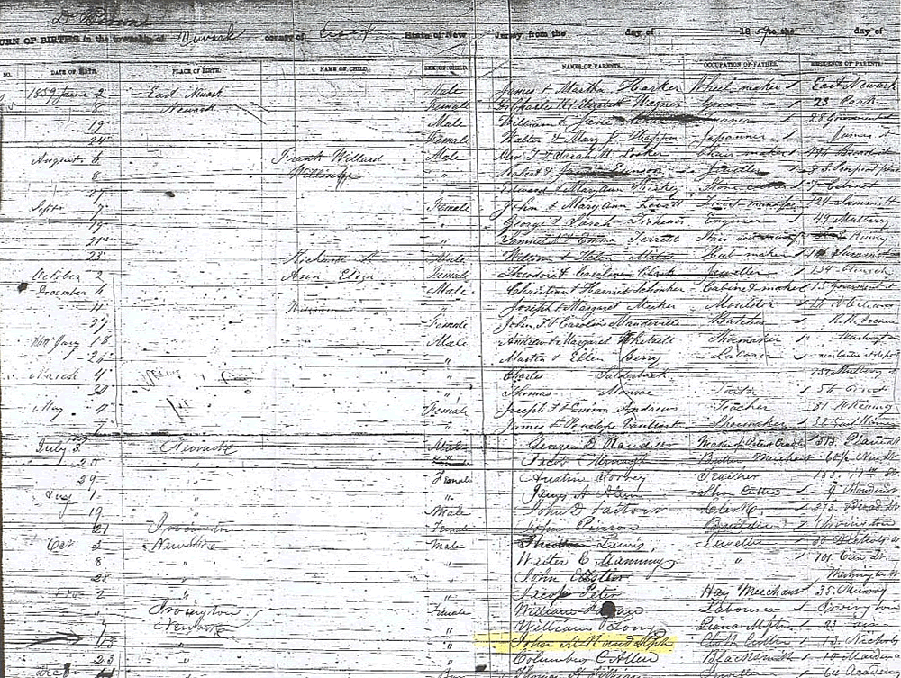 1854 Birth Ledger fo Fitz Randolph
This is how births were recorded before birth certificates.
Photo from Trisha Hamilton-Leo
