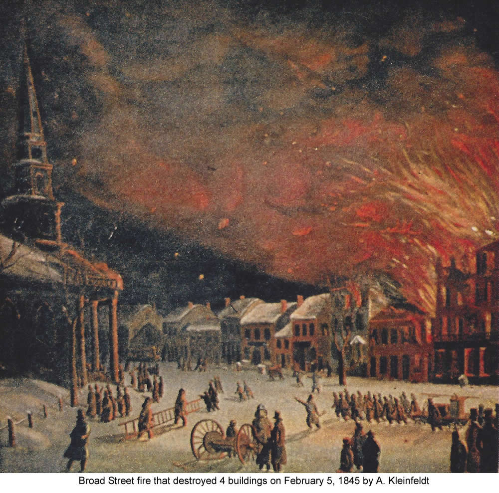 Broad Street Fire that Destroyed 4 Buildings on February 5, 1845 by A. Kleinfeldt
