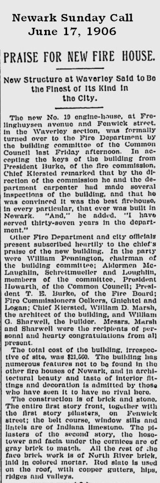 Praise for New Fire House
June 17, 1906

