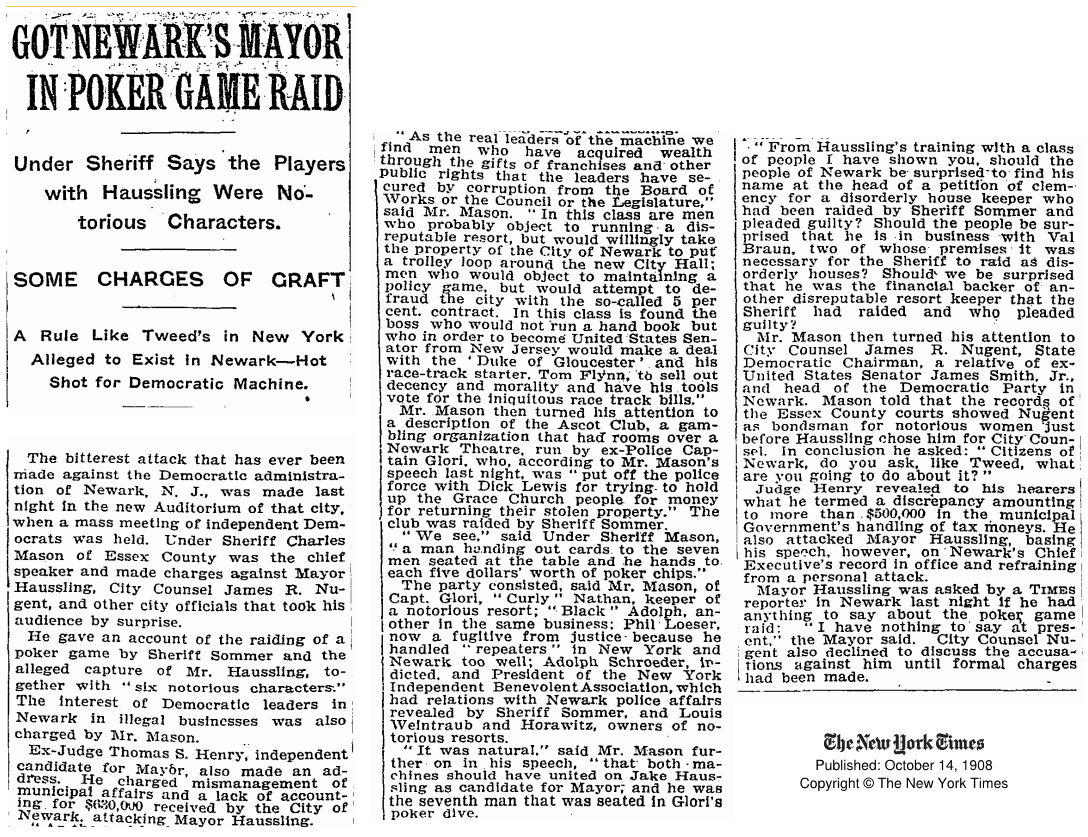 Got Newark's Mayor in Poker Game Raid 
October 14, 1908
