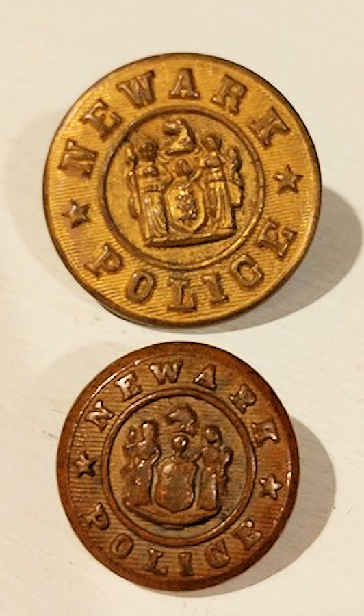 Extra buttons from my father's police uniforms. The back of the smaller one says " Cohen & Co., Newark, NJ"
My father was in the Emergency Division, 77 Academy Street.
Photo from Robin Leuddeke
