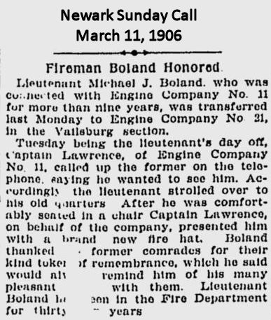Fireman Boland Honored
March 11, 1906
