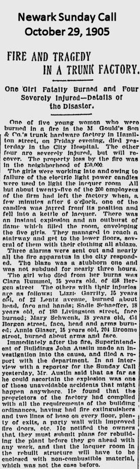 Fire & Tragedy in a Trunk Factory
October 29, 1905
