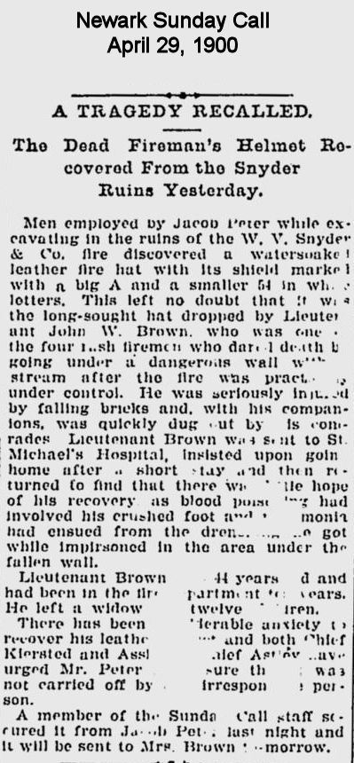 The Dead Fireman's Helmet Recovered from the Snyder Ruins Yesterday
April 29, 1900
