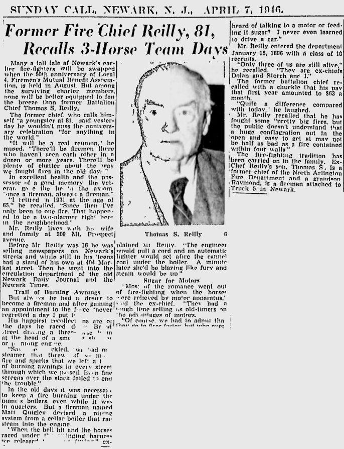 Former Fire Chief Reilly, 81, Recalls 3-Horse Team Days
April 7, 1946
