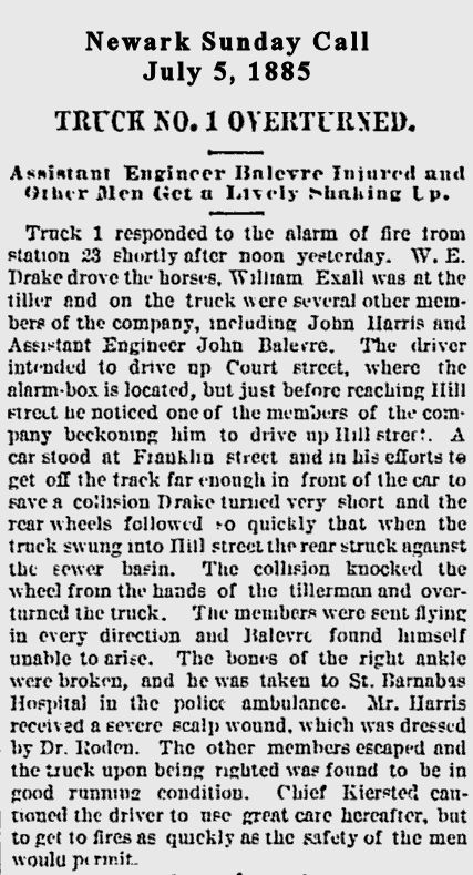 Truck No. 1 Overturned
July 5, 1885
Newark Sunday Call
