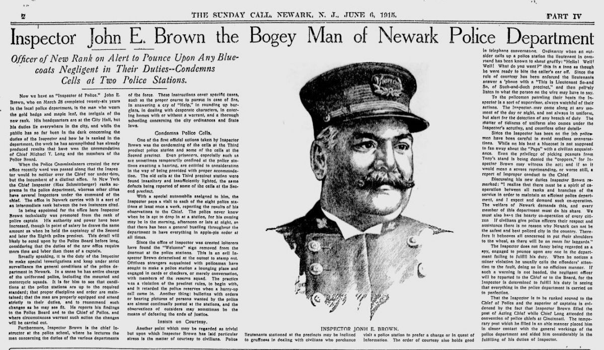 Inspector John E. Brown the Bogey Man of Newark Police
1915
