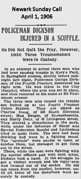 Policeman Dickson Injured in a Scuffle
April 1, 1906
