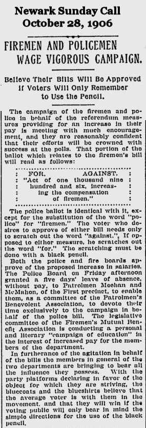 Firemen and Policemen Wage Vigorous Campaign
October 29, 1906
