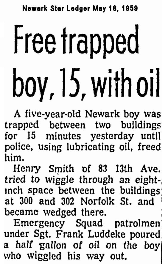Free Trapped Boy, 15, with Oil
Newark Star Ledger May 18, 1959
