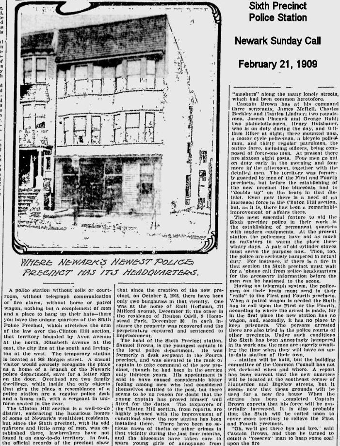 Where Newark's Newest Police Precinct has Its Headquarters
February 21, 1909
