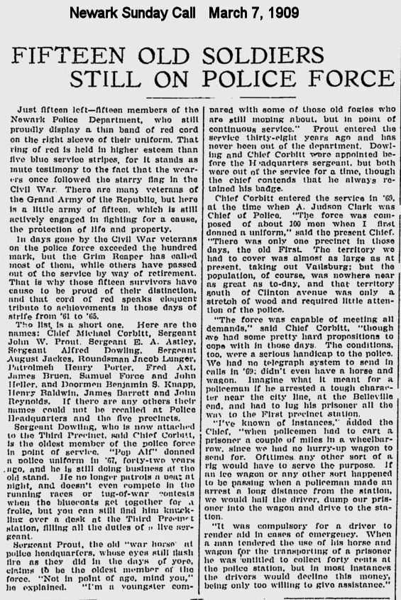 Fifteen Old Soldiers Still on Police Force
March 7, 1909
