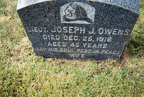 Owens, Lieut. Joseph J.
Lieut. Owens was assigned to Truck Company #3. His truck collided with the Salvage Corp Car  at Bergenst and S. Orange Ave. killing him.

Photo from Helen Clayton
