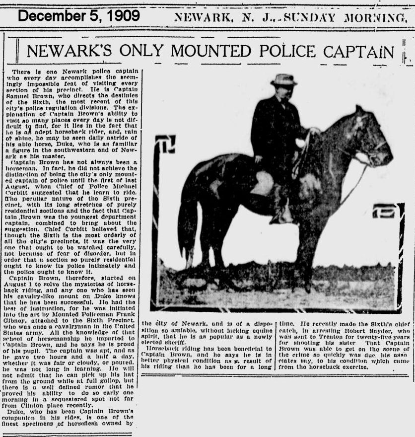 Newark's Only Mounted Police Captain
December 5, 1909

