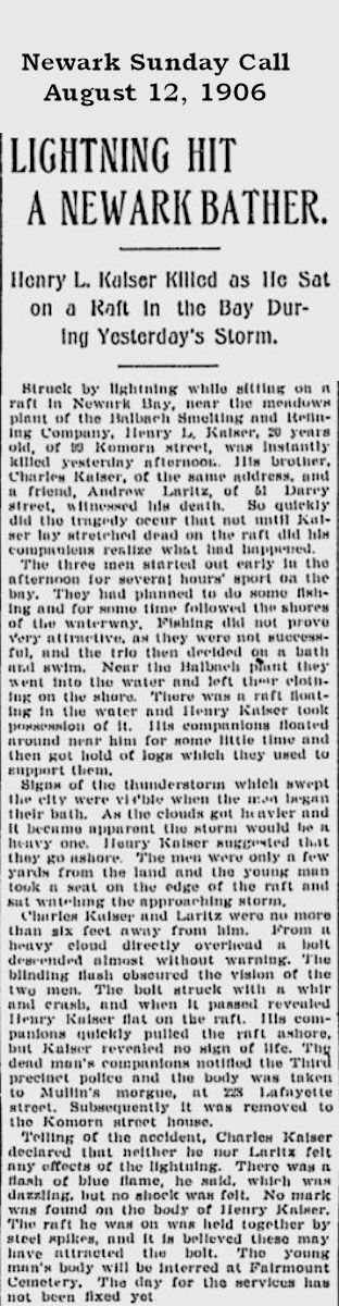 Lightning Hit a Newark Bather
August 12, 1906
